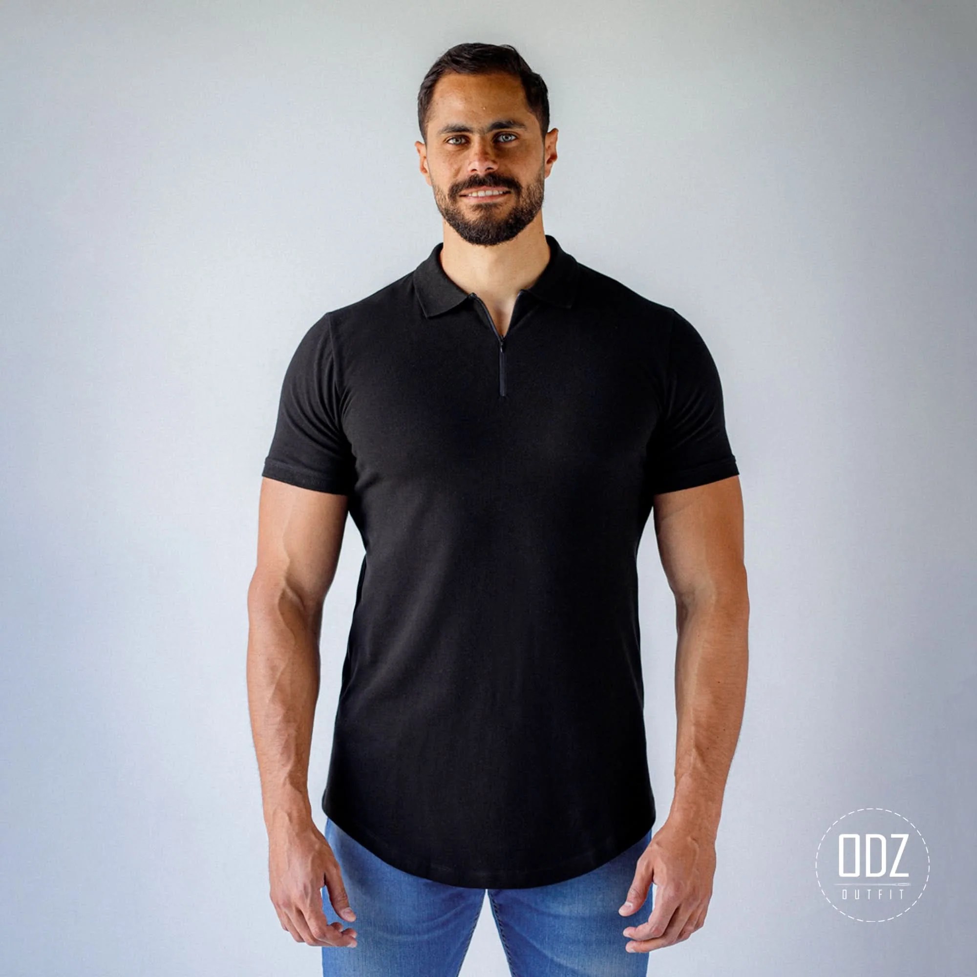Curved Zipper Polo T-shirt