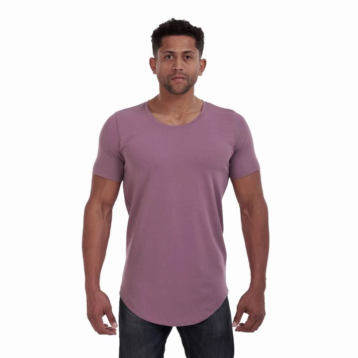 Purple Curved Wide O Neck T-shirt