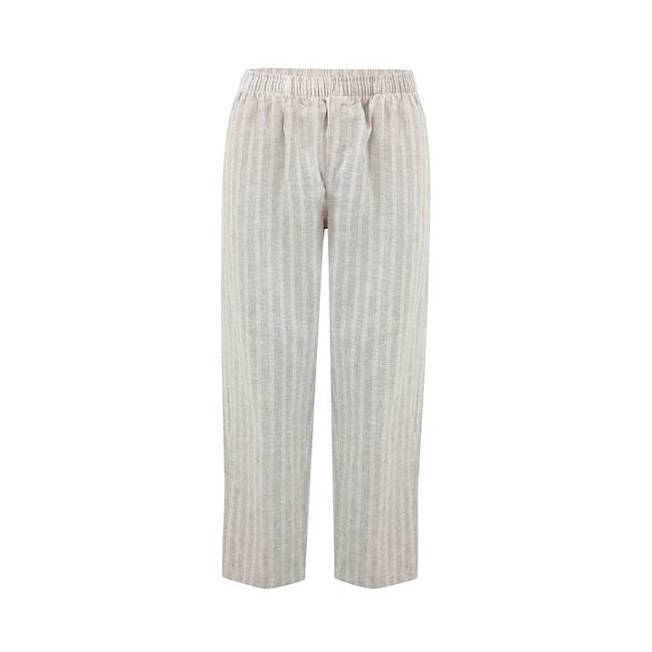Ecru Stripe Drawstring Linen Trousers