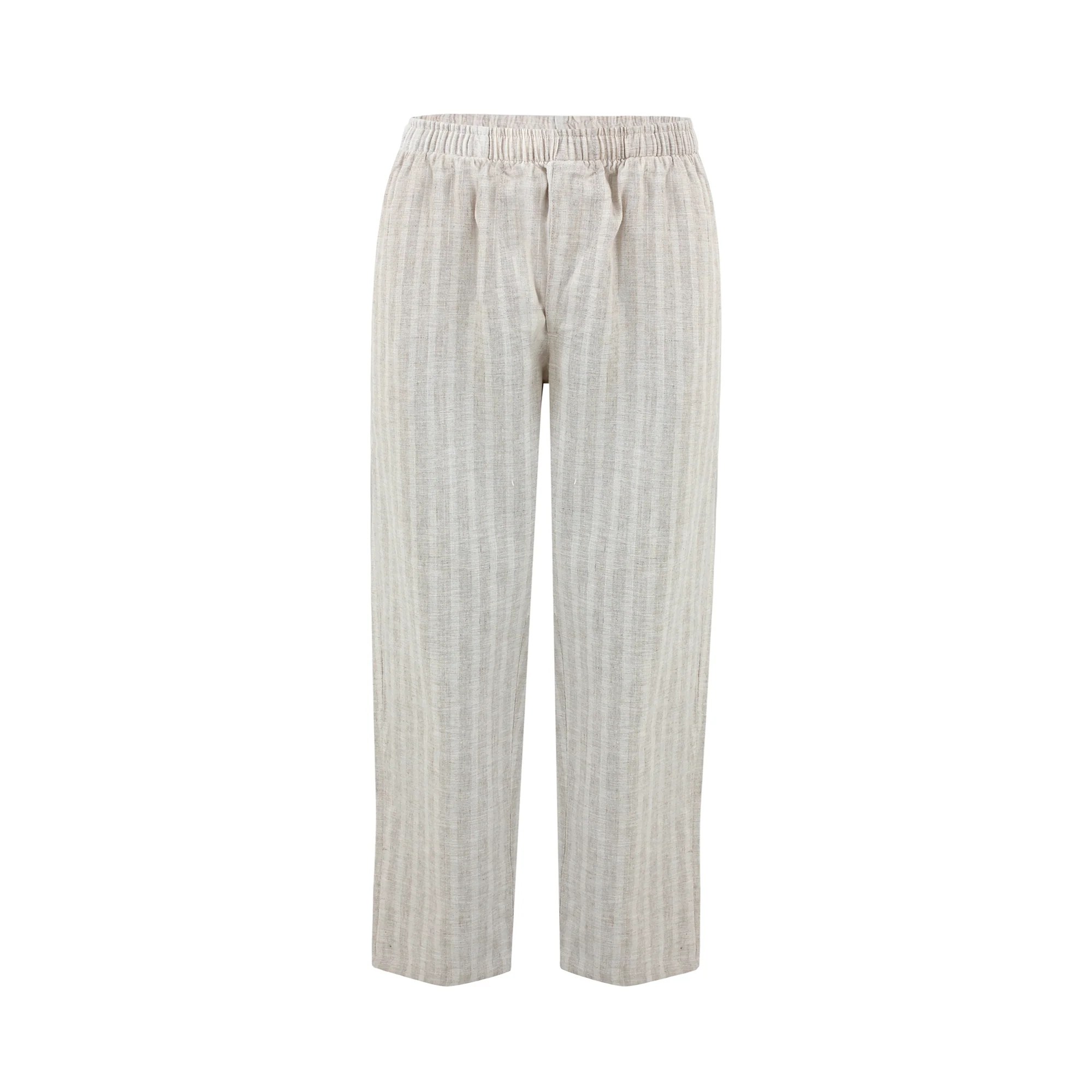 Ecru Stripe Drawstring Linen Trousers