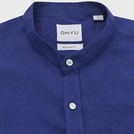 Mao Navy Linen Shirt