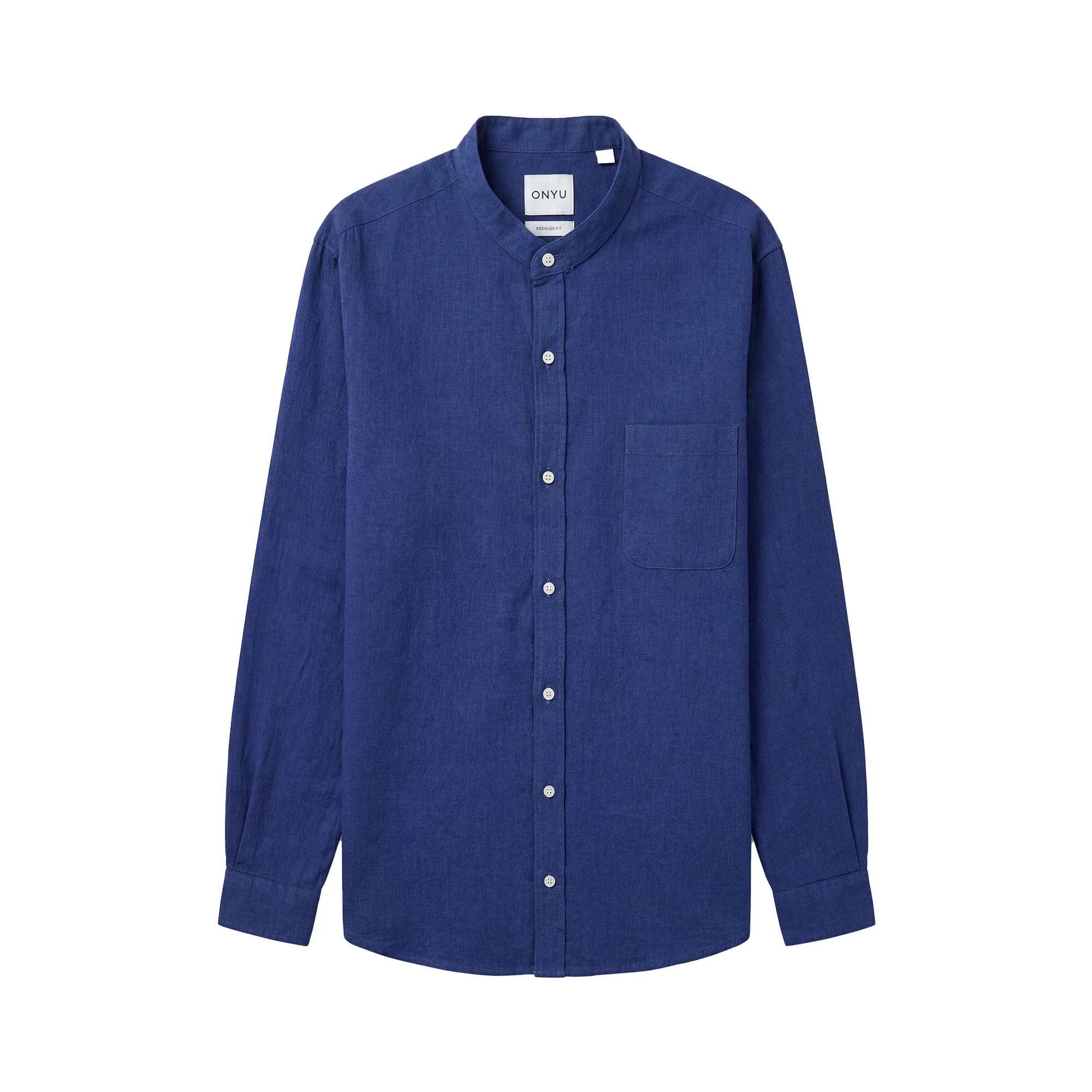 Mao Navy Linen Shirt