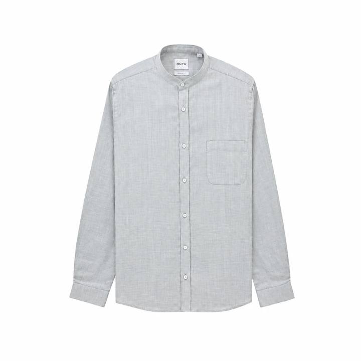 Mao Khaki Pin Striped Cotton Shirt
