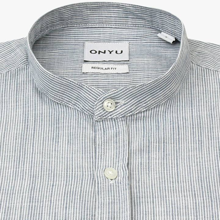 Mao Khaki Pin Striped Cotton Shirt