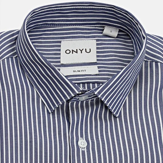 Dark Blue Striped Slim Fit Oxford Shirt