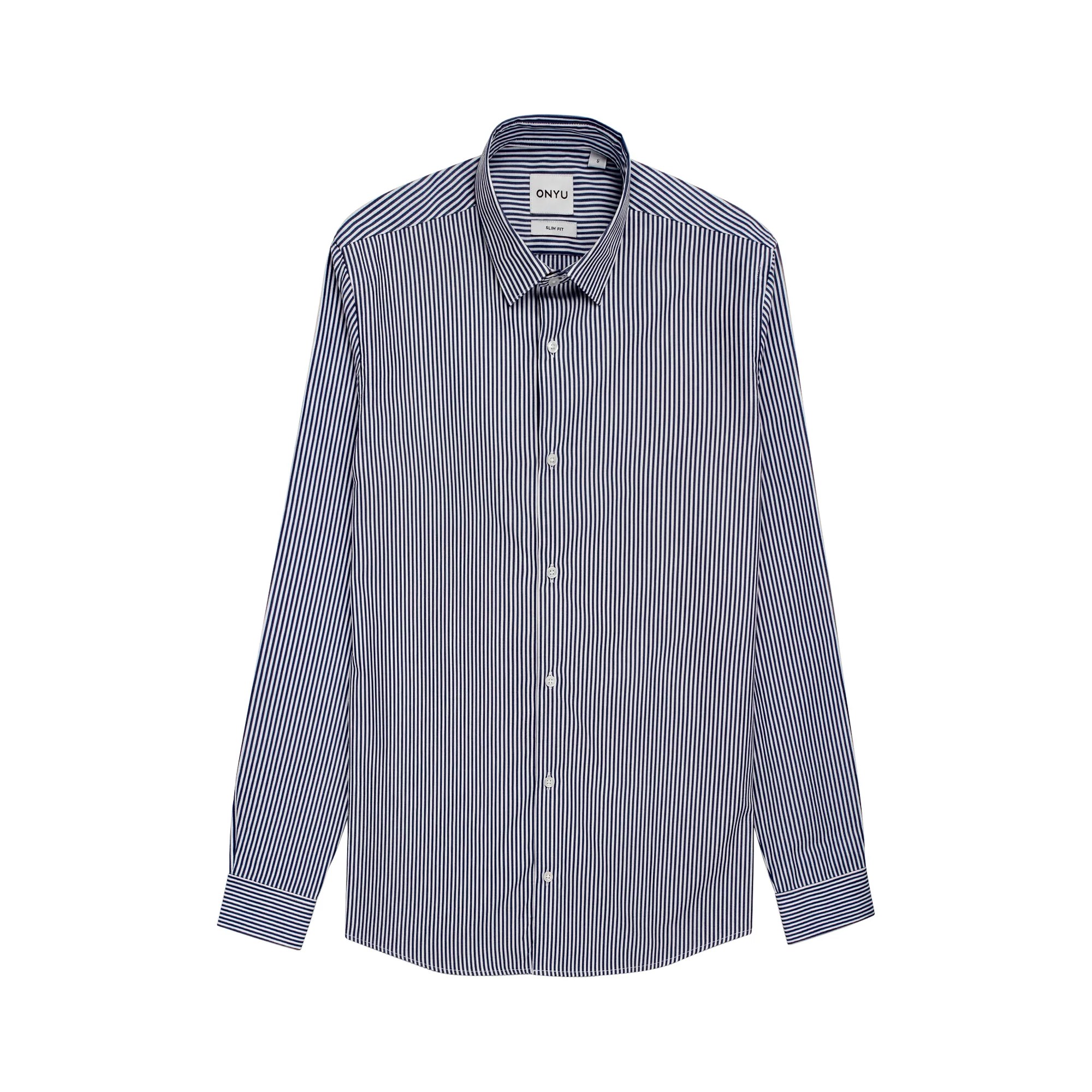 Dark Blue Striped Slim Fit Oxford Shirt