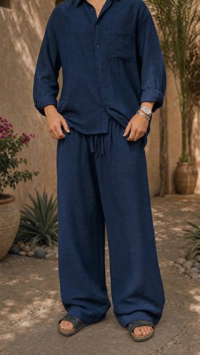 NAVY LINEN OVERSIZED PANTS