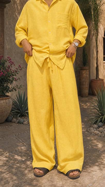 BUTTER YELLOW LINEN OVERSIZED PANTS