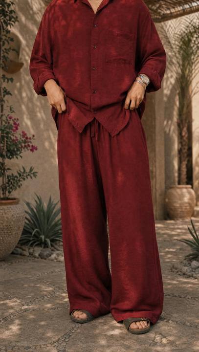 RED WINE LINEN OVERSIZED PANTS