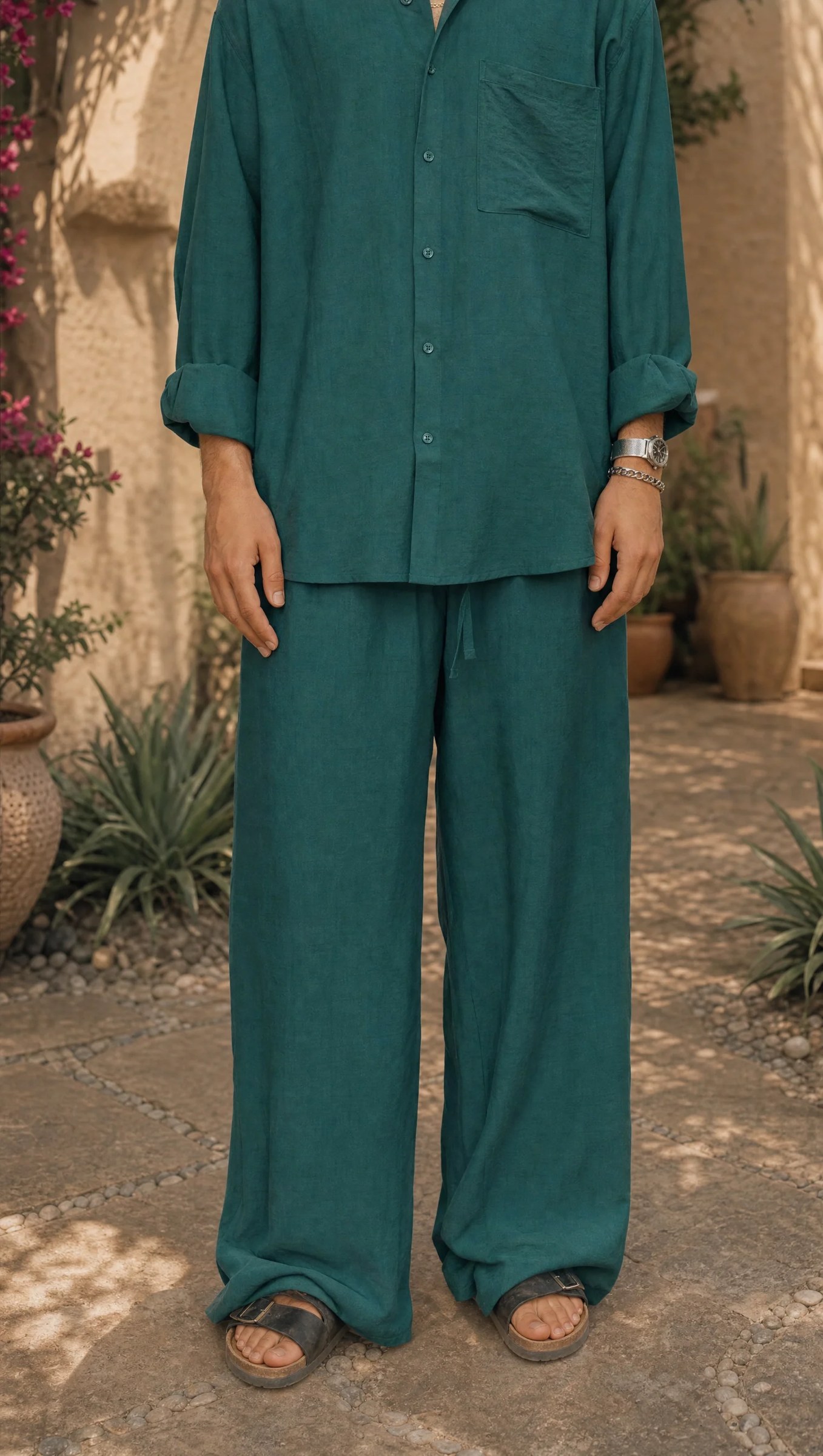 TEAL LINEN OVERSIZED PANTS