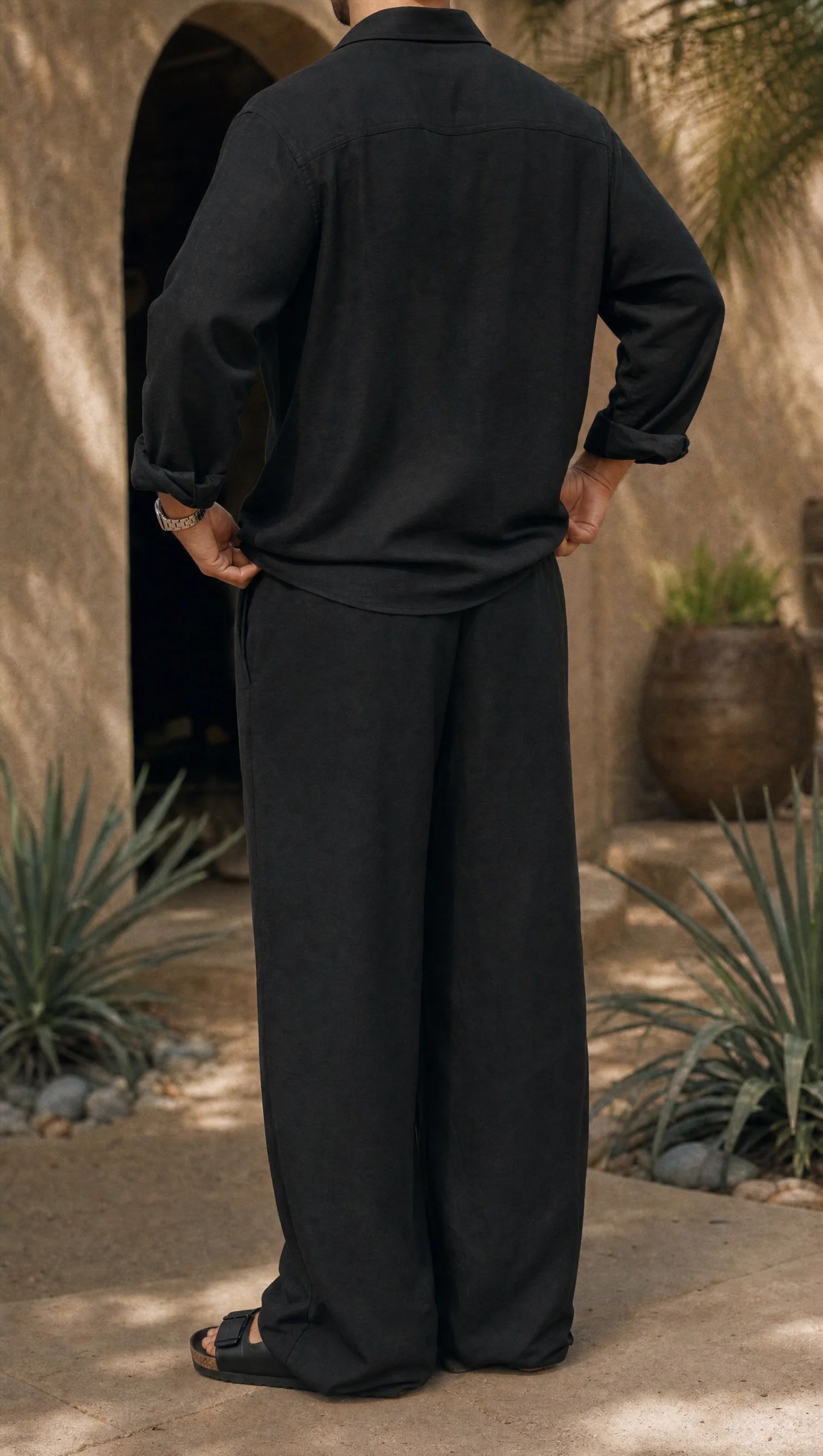 BLACK LINEN OVERSIZED PANTS