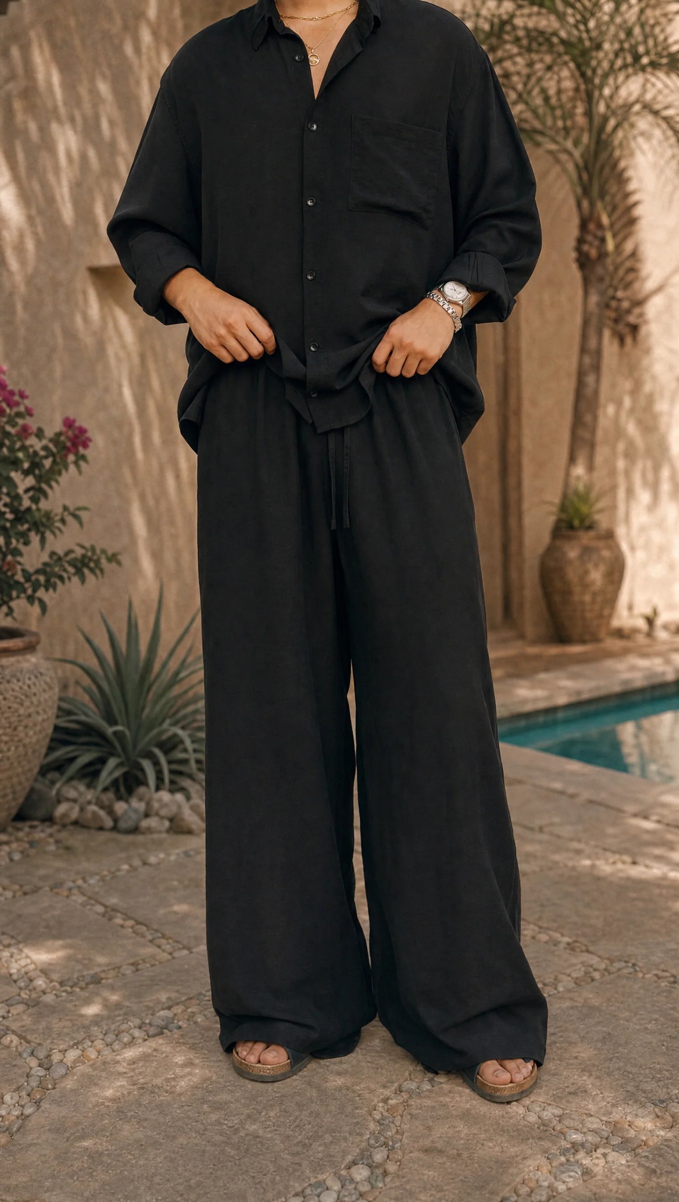 BLACK LINEN OVERSIZED PANTS