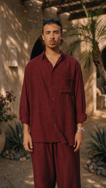 RED WINE LINEN SHIRT