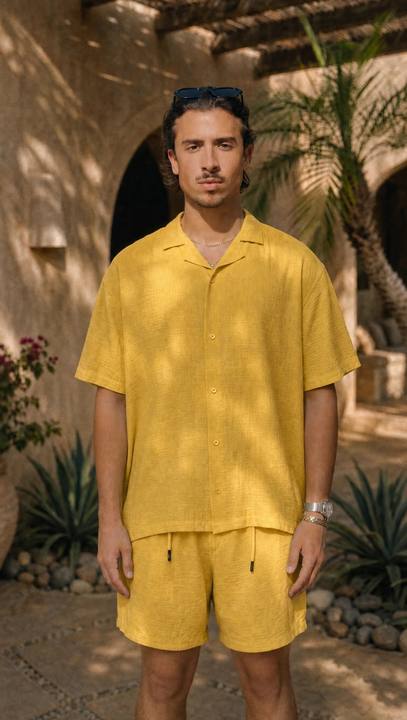 BUTTER YELLOW LINEN SHORT SLEEVE SHIRT