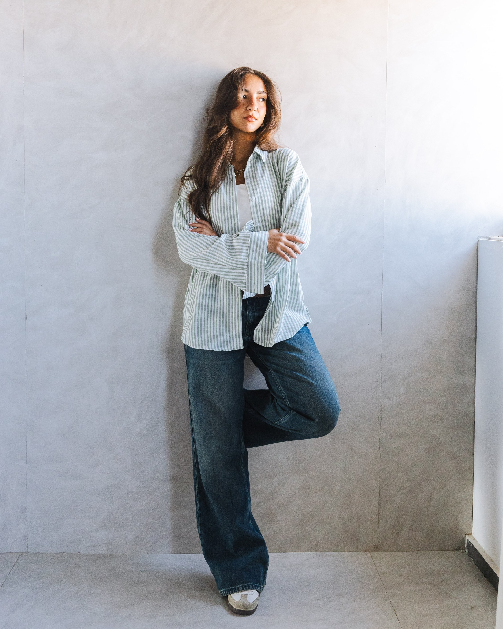 Striped Linen Shirt - Sage Green