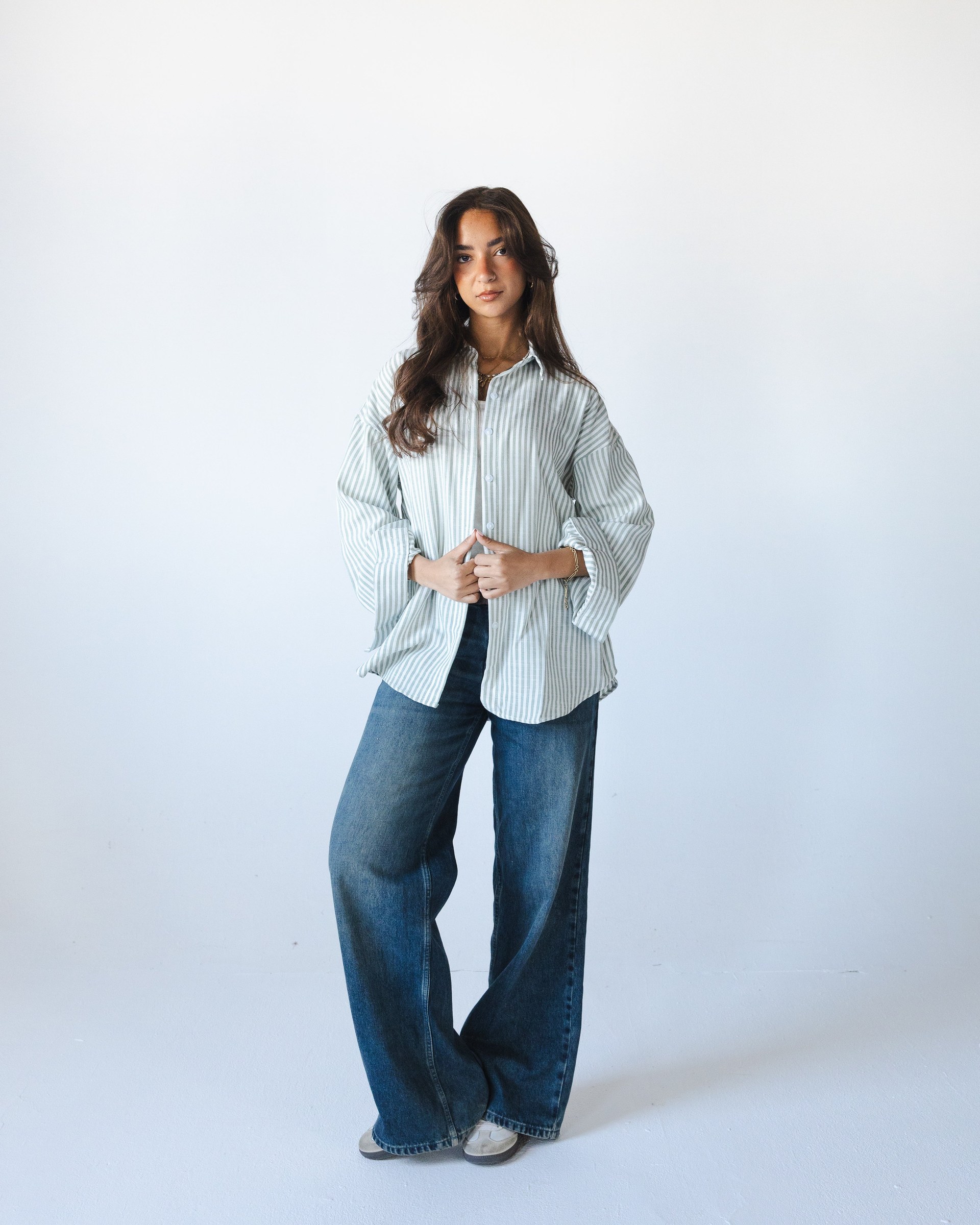 Striped Linen Shirt - Sage Green