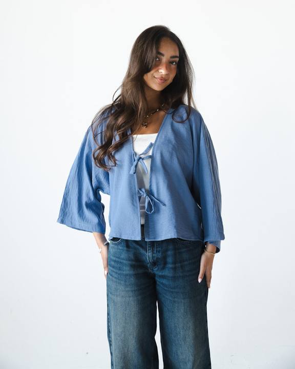 Tied-Up Linen Shirt - Blue