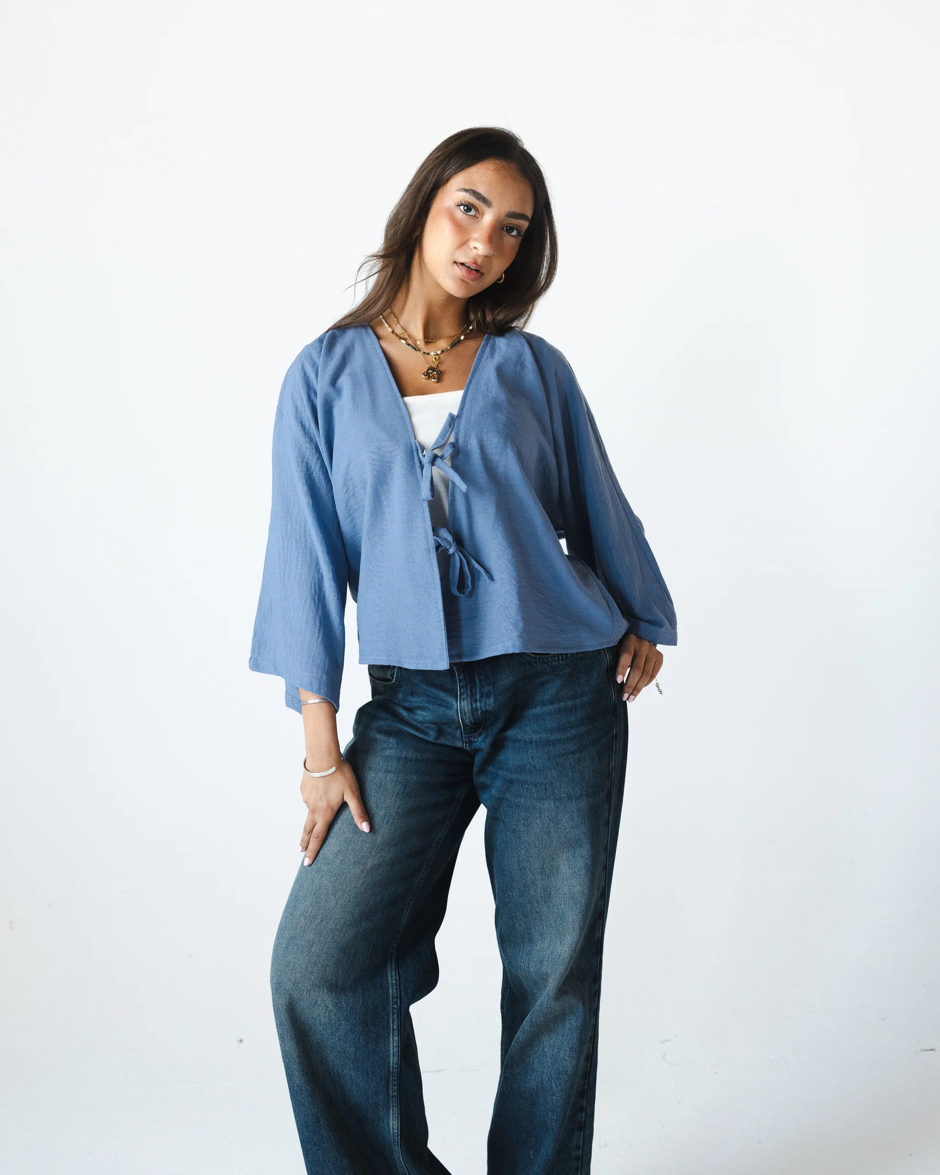 Tied-Up Linen Shirt - Blue