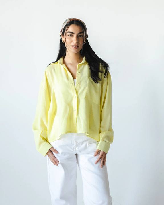 Linen Cropped Shirt - Powder Yellow