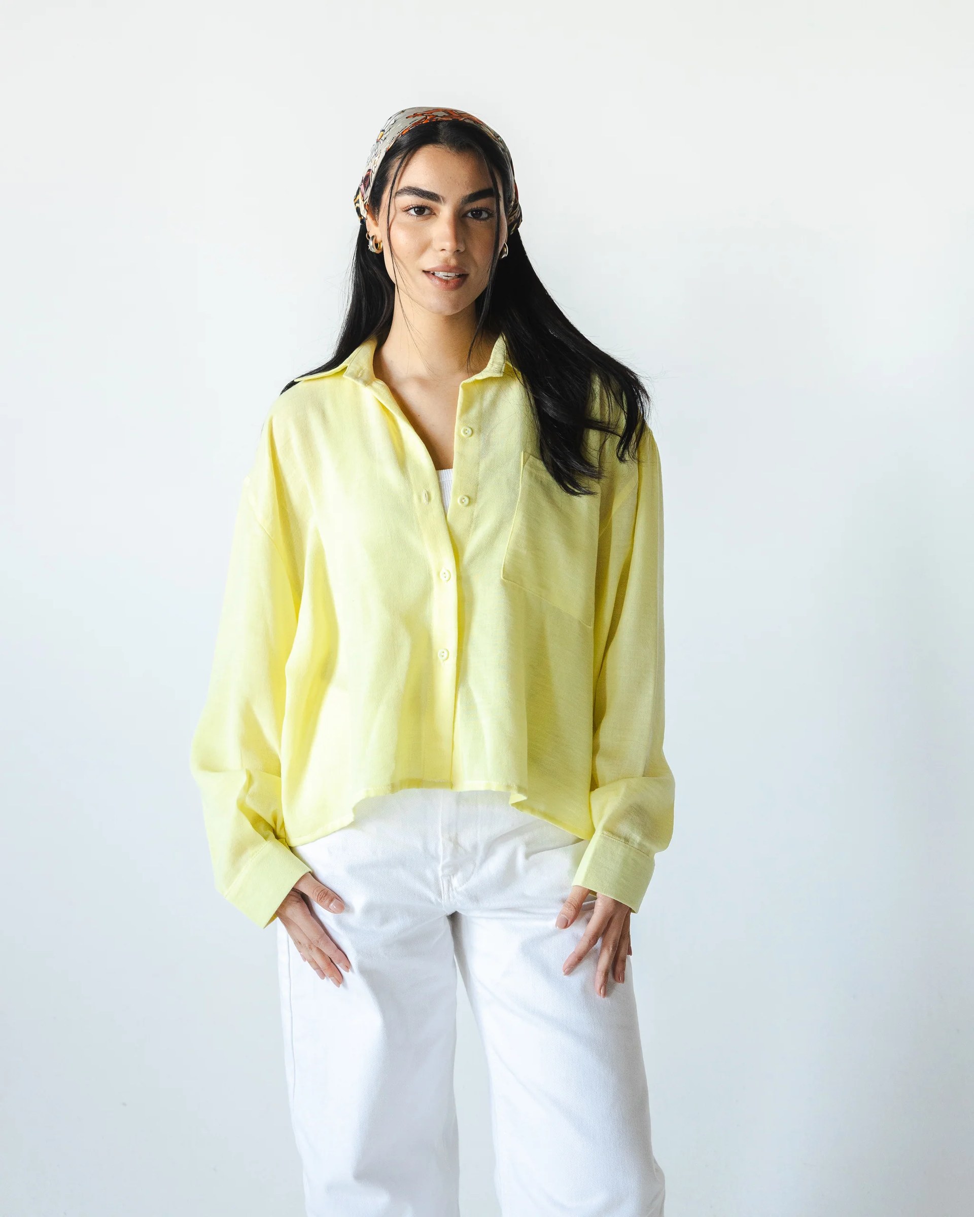 Linen Cropped Shirt - Powder Yellow