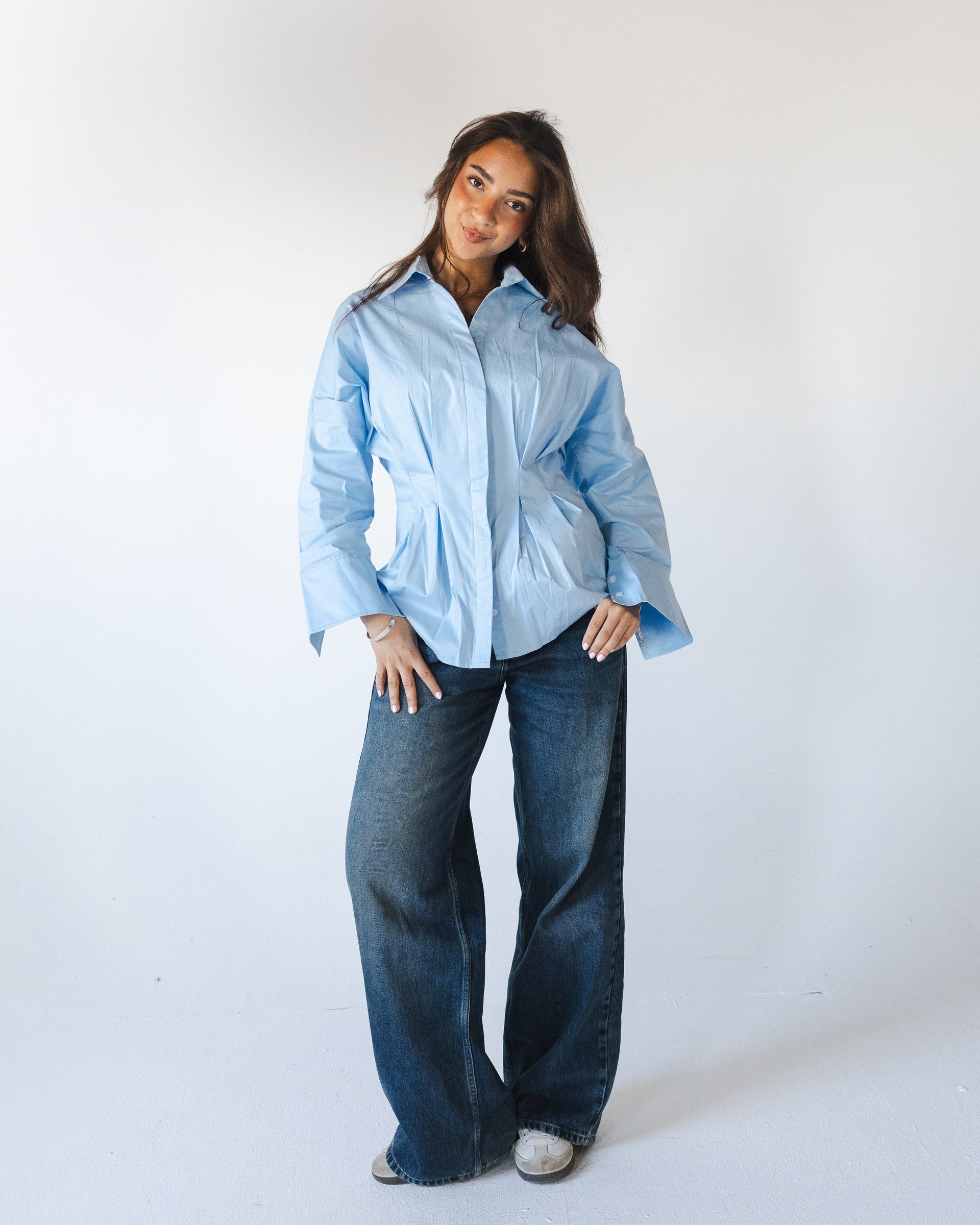 Cinched Waist Shirt - Baby Blue