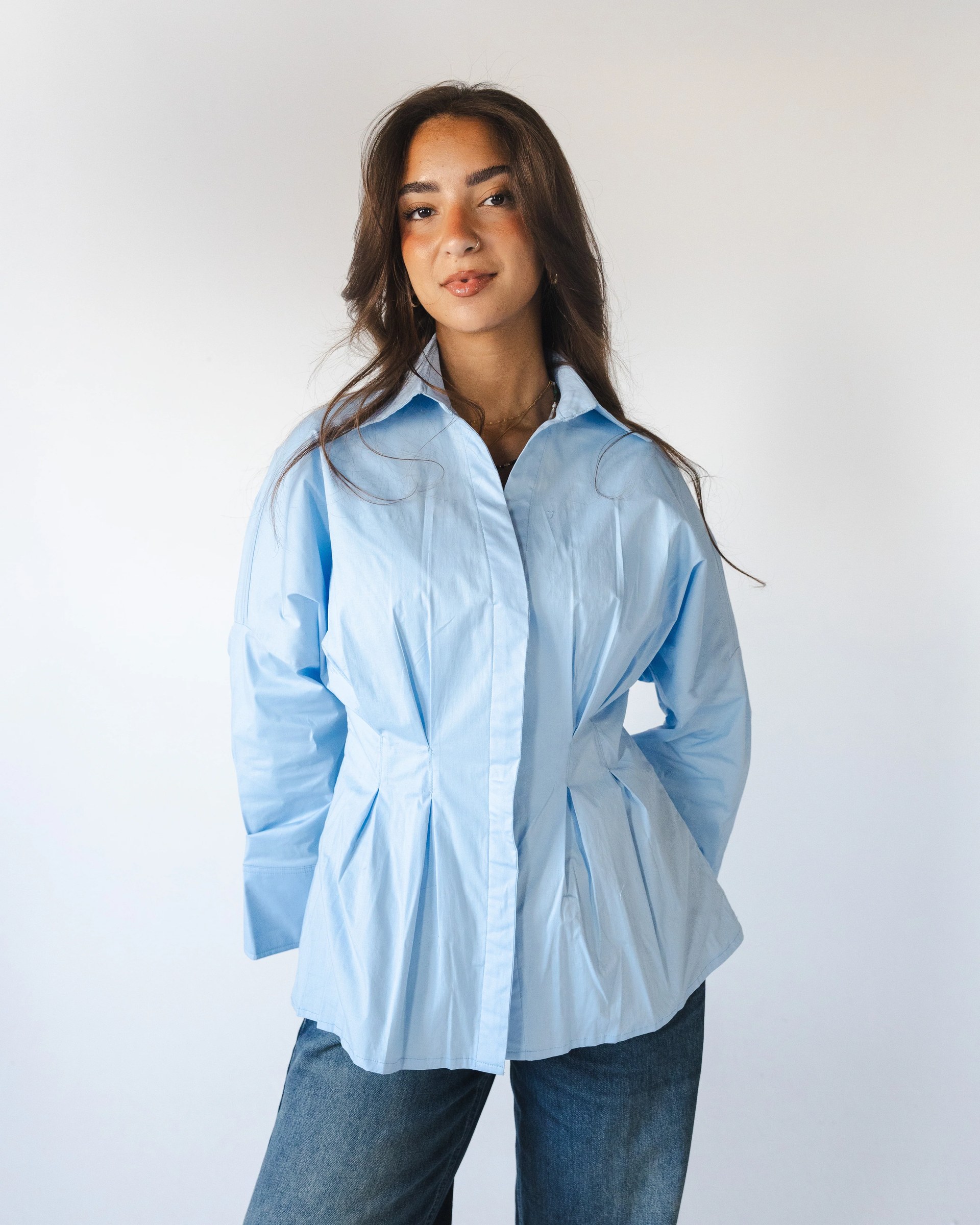 Cinched Waist Shirt - Baby Blue