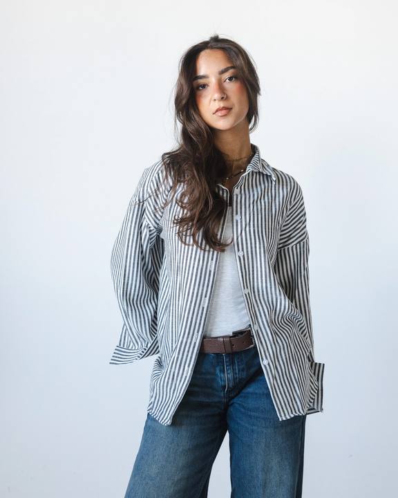Striped Linen Shirt - Charcoal