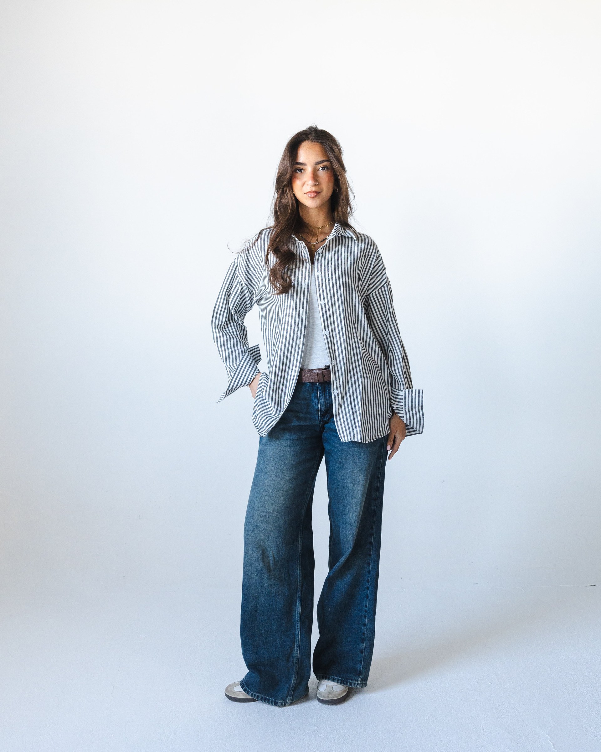 Striped Linen Shirt - Charcoal