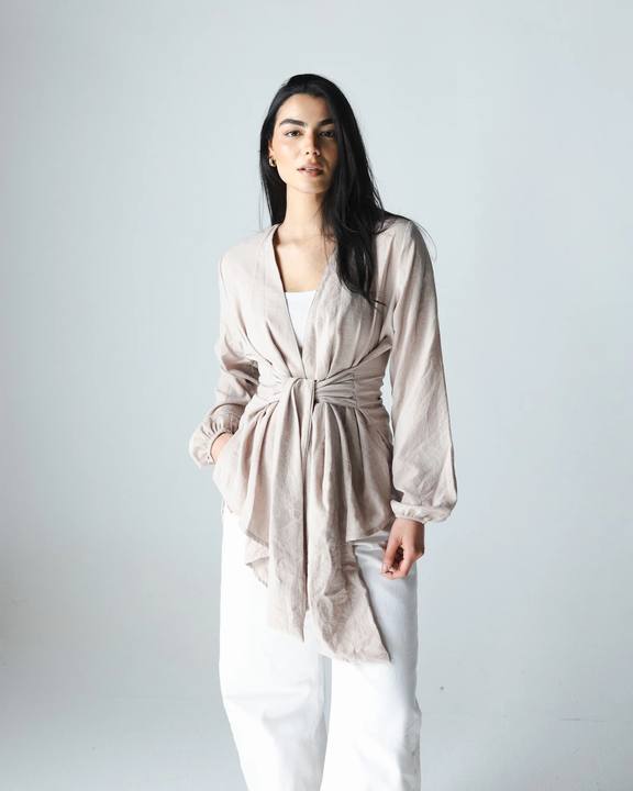 Wrap Linen Blouse - Beige