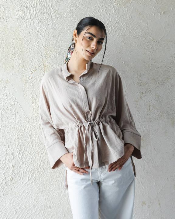 Rushed Waist Blouse - Beige