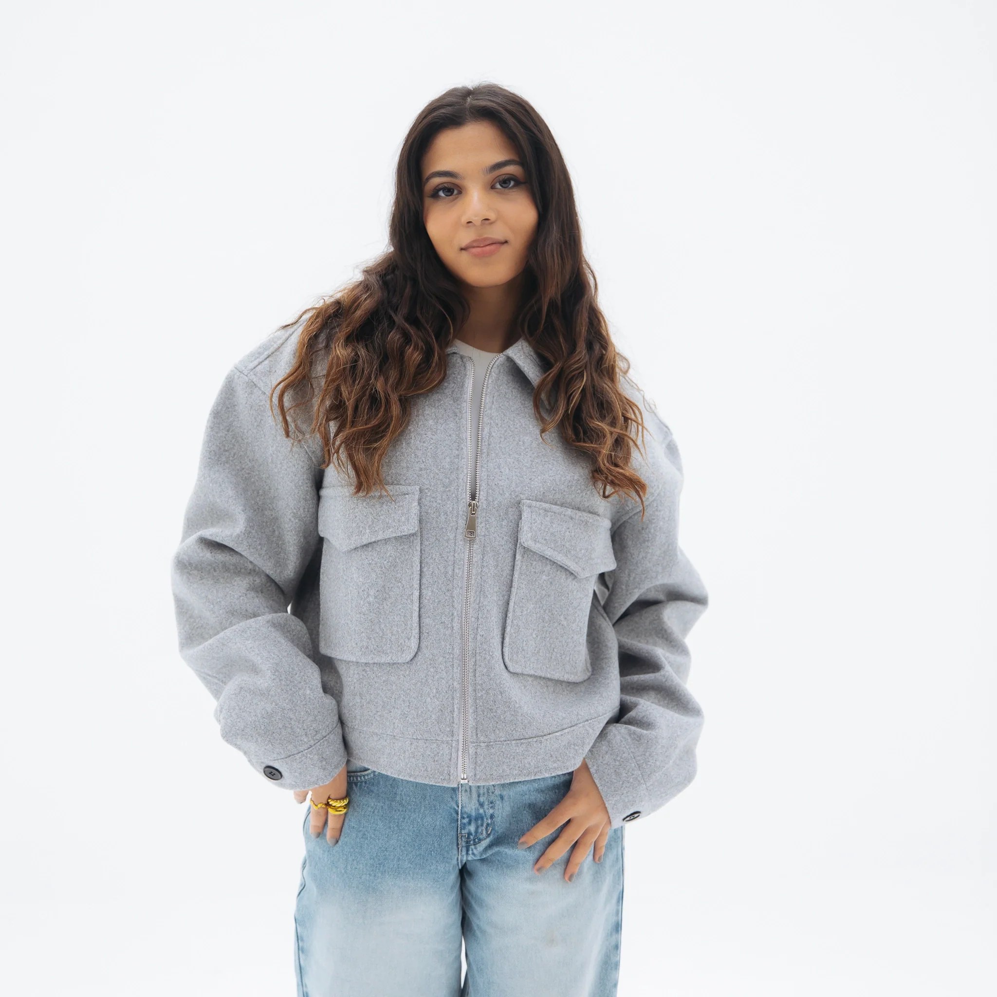 Soft cropped jacket - Light grey