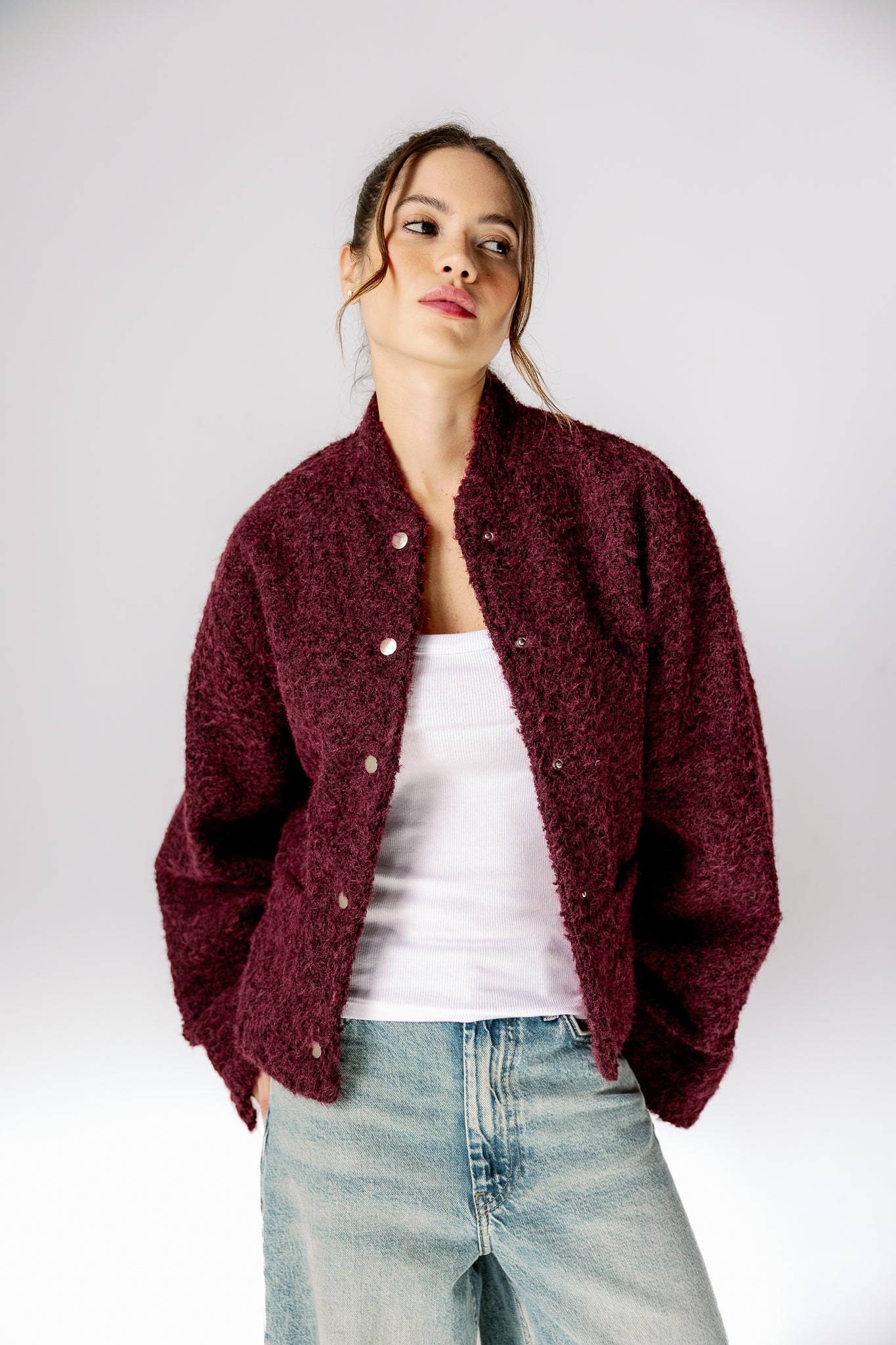 Everyday Fuzzy Jacket - Burgundy