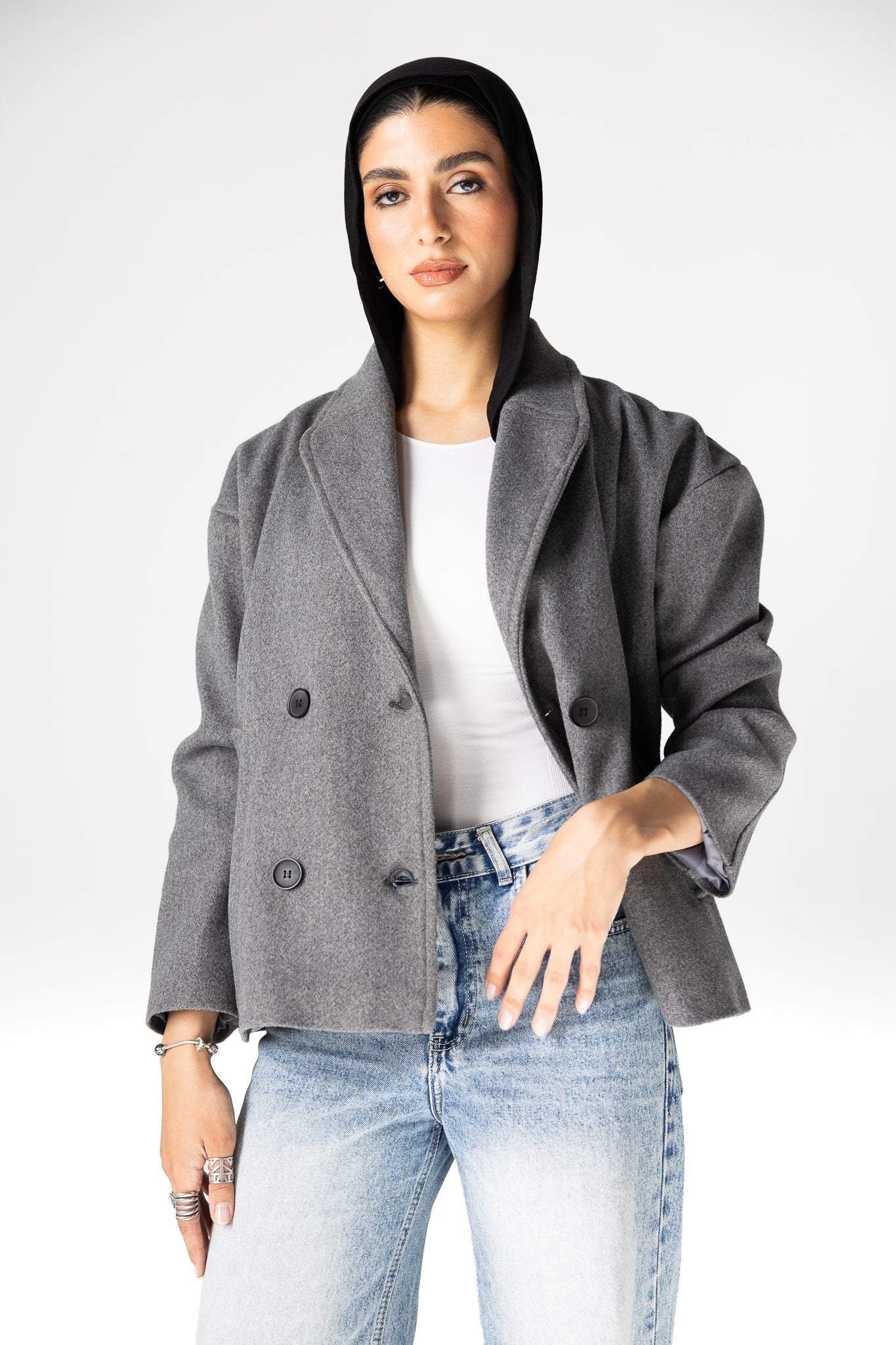 Double-Breasted Wool Jacket - Dark Grey