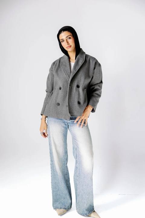 Double-Breasted Wool Jacket - Dark Grey
