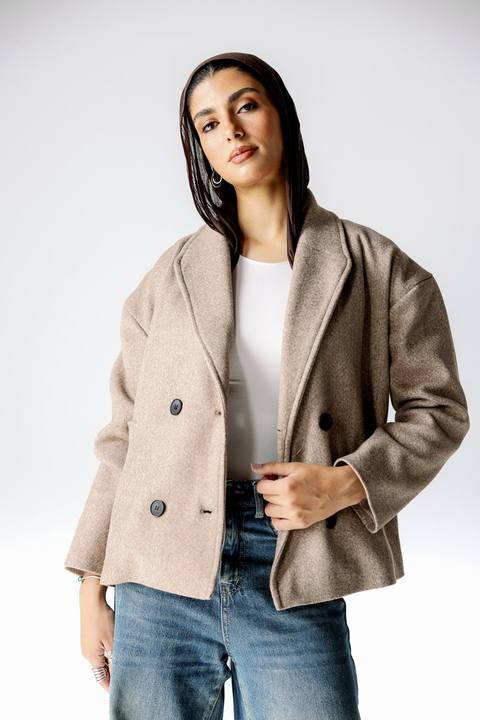 Double-Breasted Wool Jacket - Latte