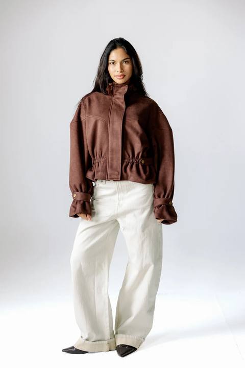 Ruffle Suede Jacket - Mocha Brown