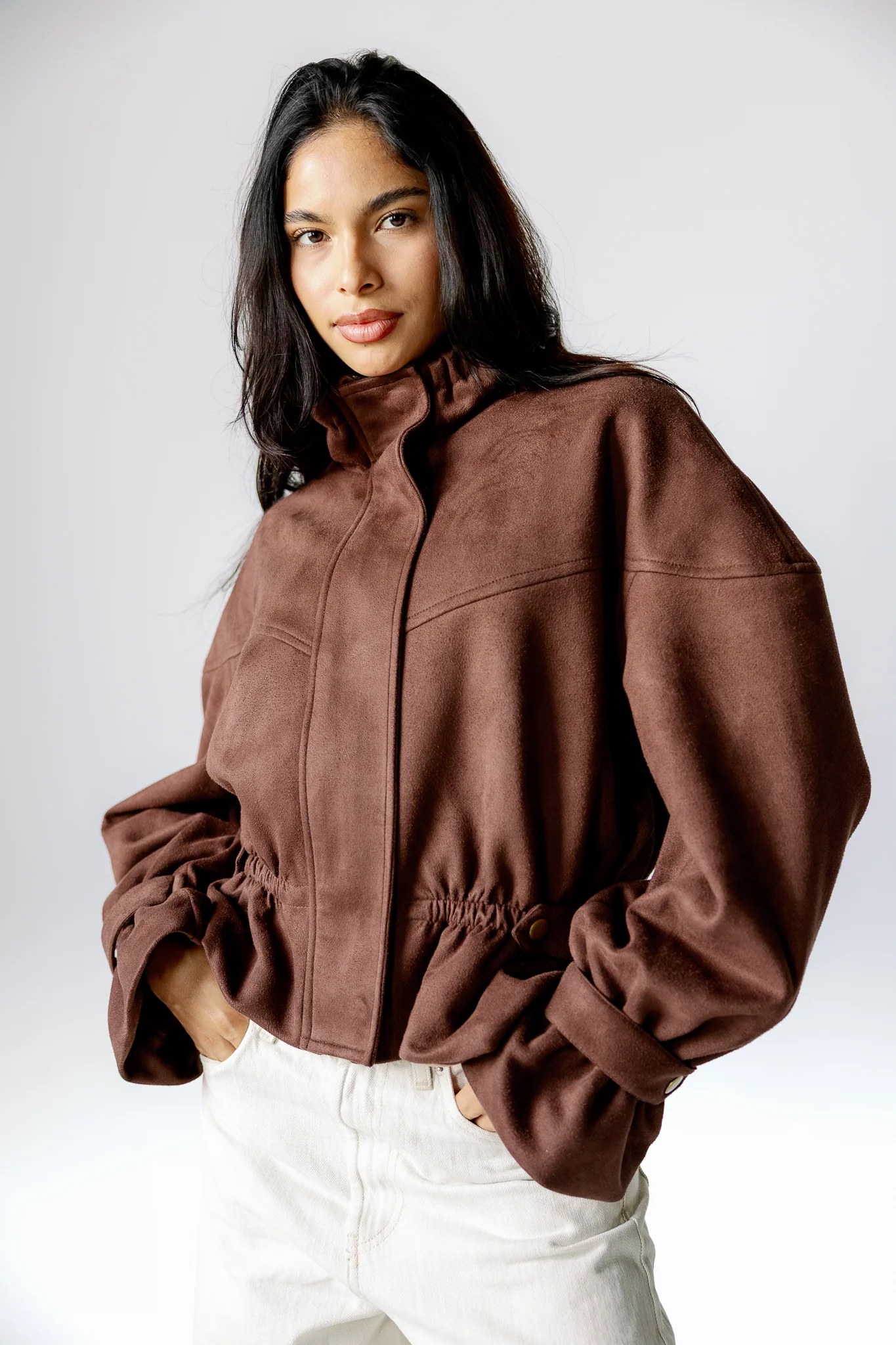 Ruffle Suede Jacket - Mocha Brown