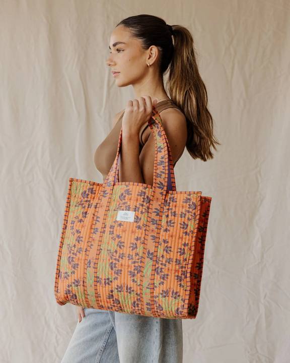 Tangerine Garden Quilted Tote Bag