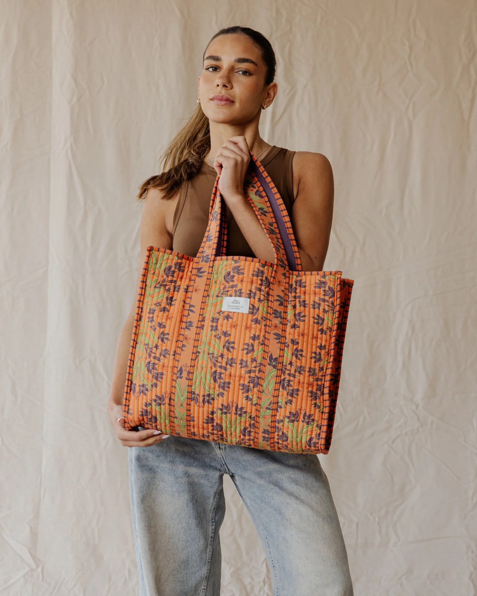 Tangerine Garden Quilted Tote Bag