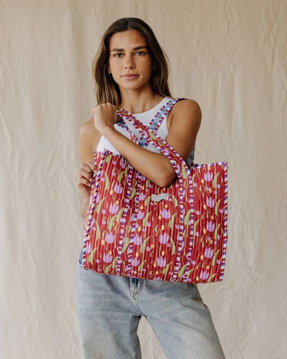 Bloom & Stripe Quilted Tote Bag