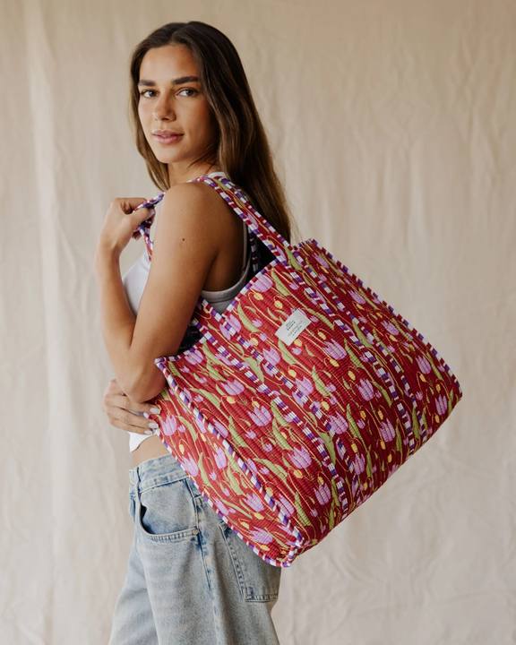 Bloom & Stripe Quilted Tote Bag