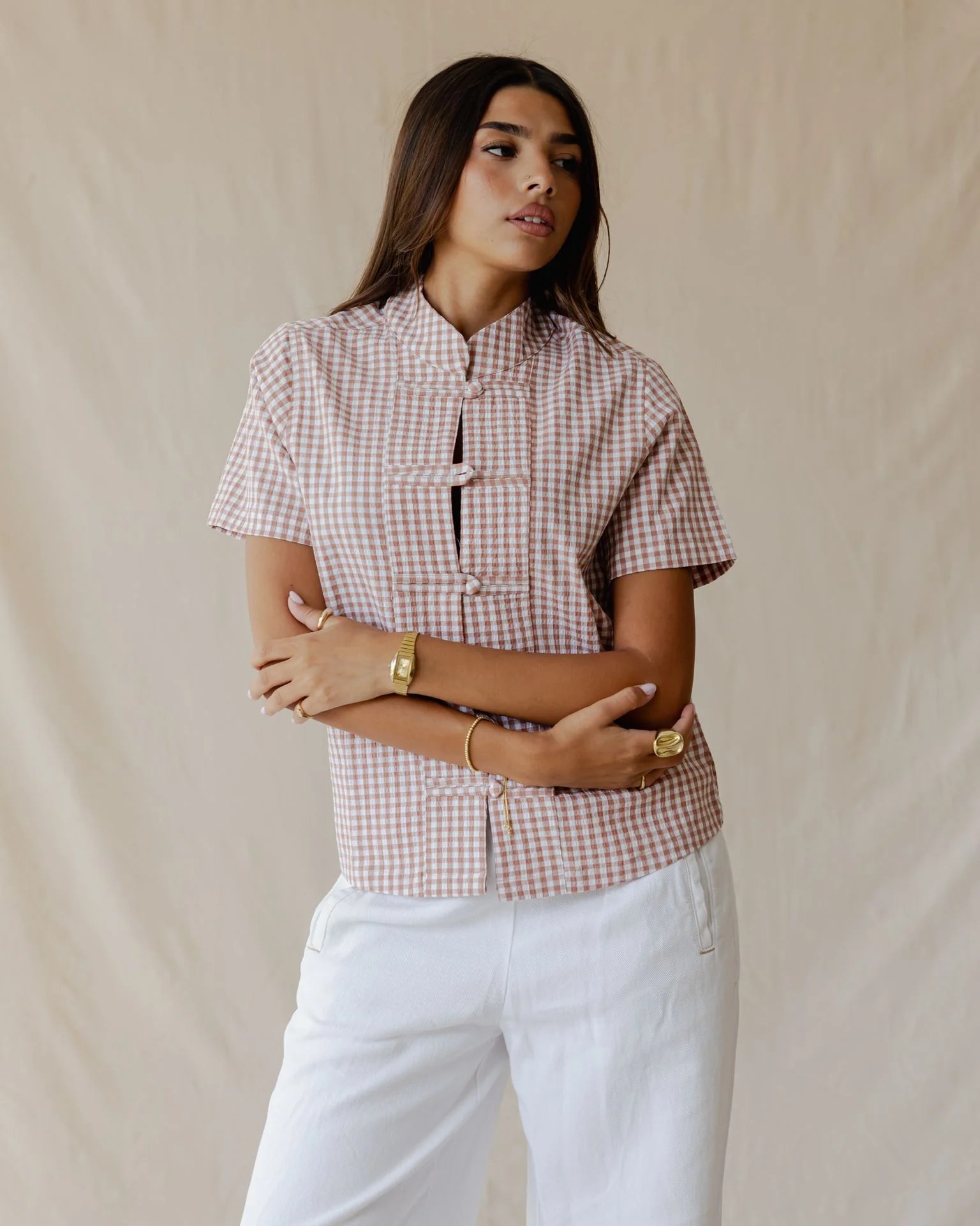 Gingham Meadow Shirt In Terracotta