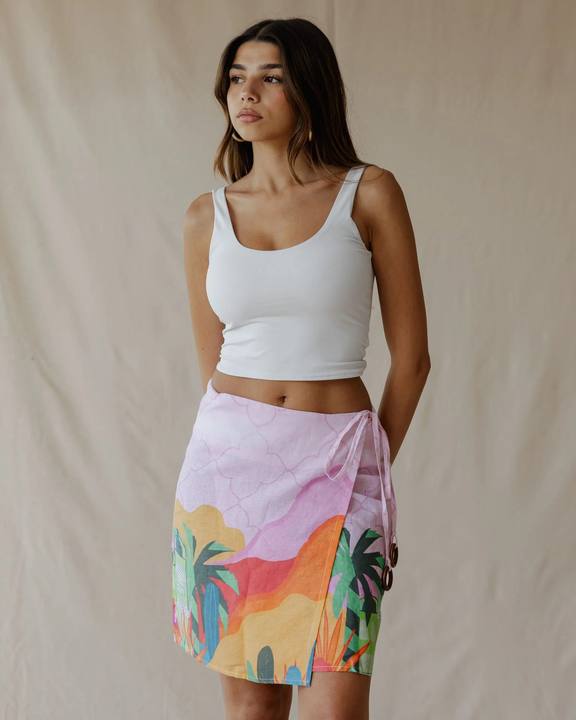 Pink Sunset Oasis Linen Skirt
