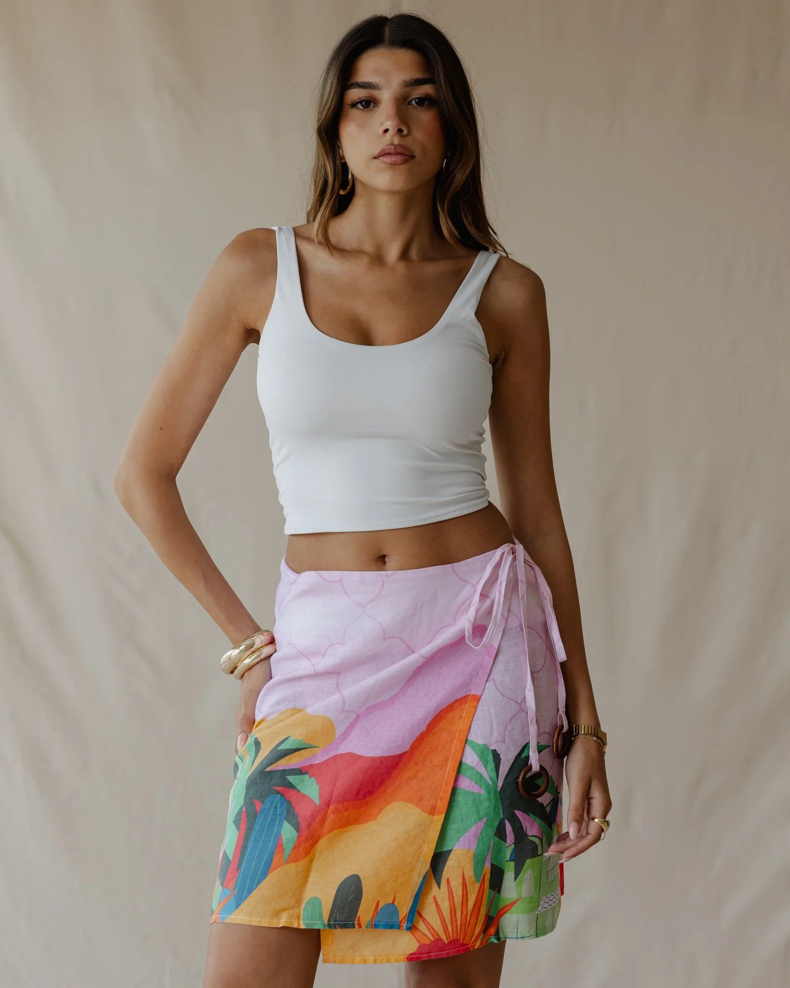 Pink Sunset Oasis Linen Skirt