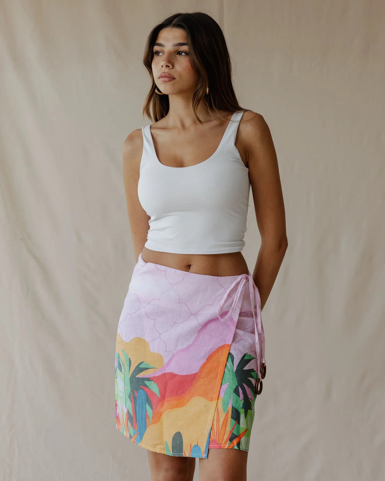 Pink Sunset Oasis Linen Skirt