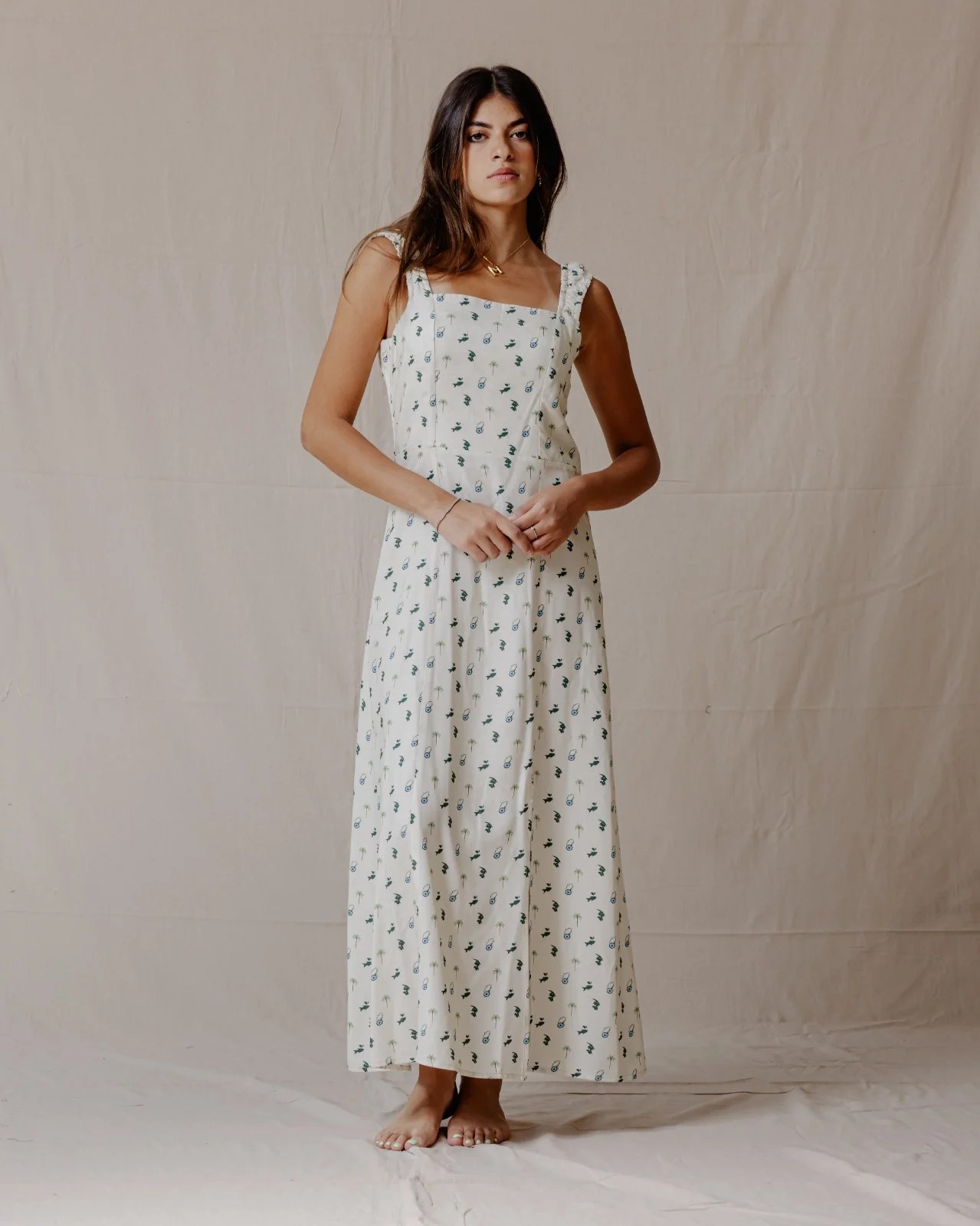 Tropical Nazar Palm Dress Green