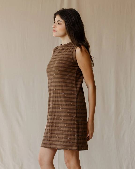 Brown Ribbed Stripe Dress