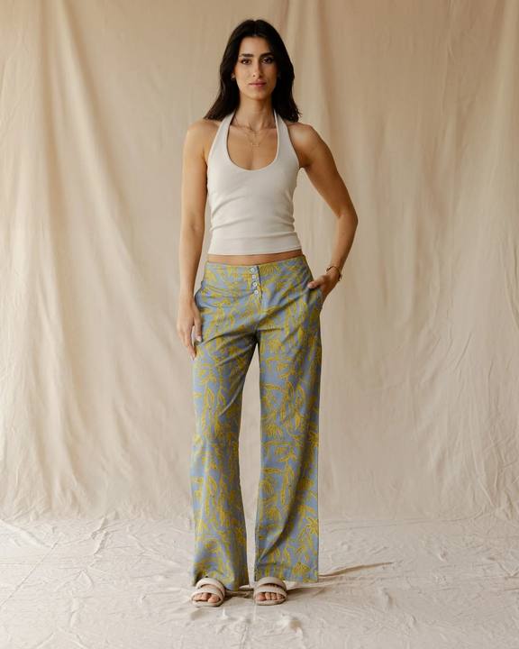 Garden Of Blue Linen Pants