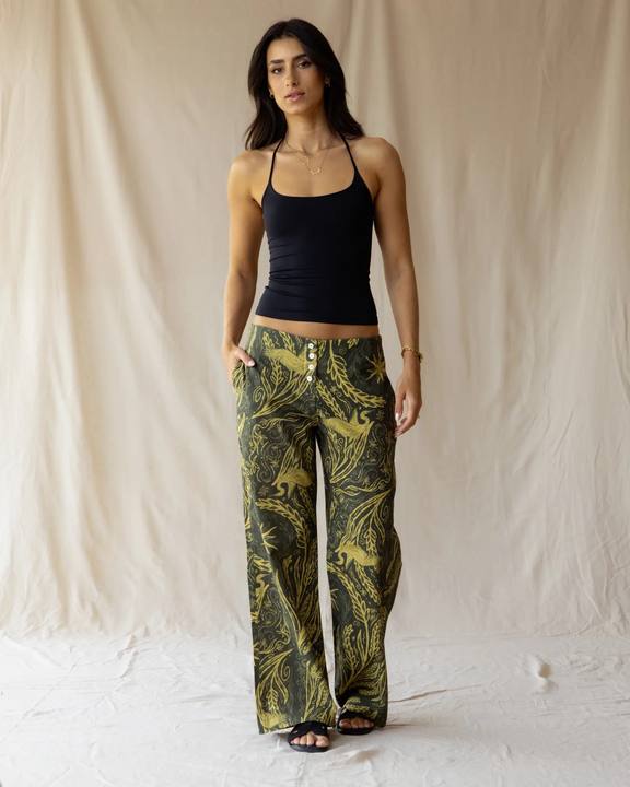 River Dream Green Linen Pants