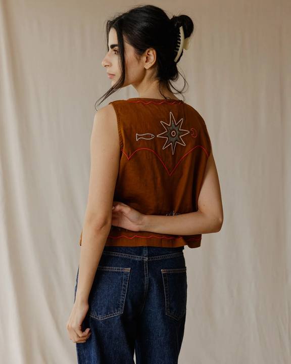 Stitched Memories Vest In Camel